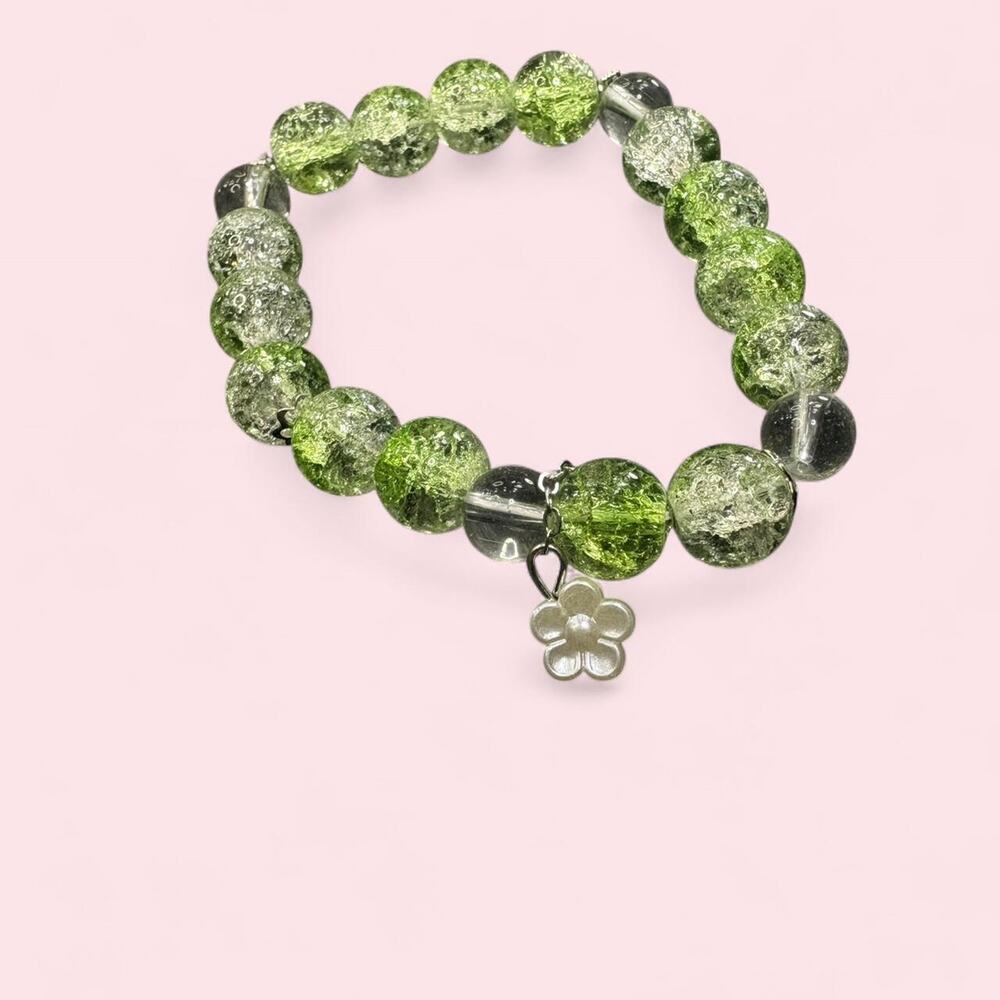 Fairycore green and silver beaded